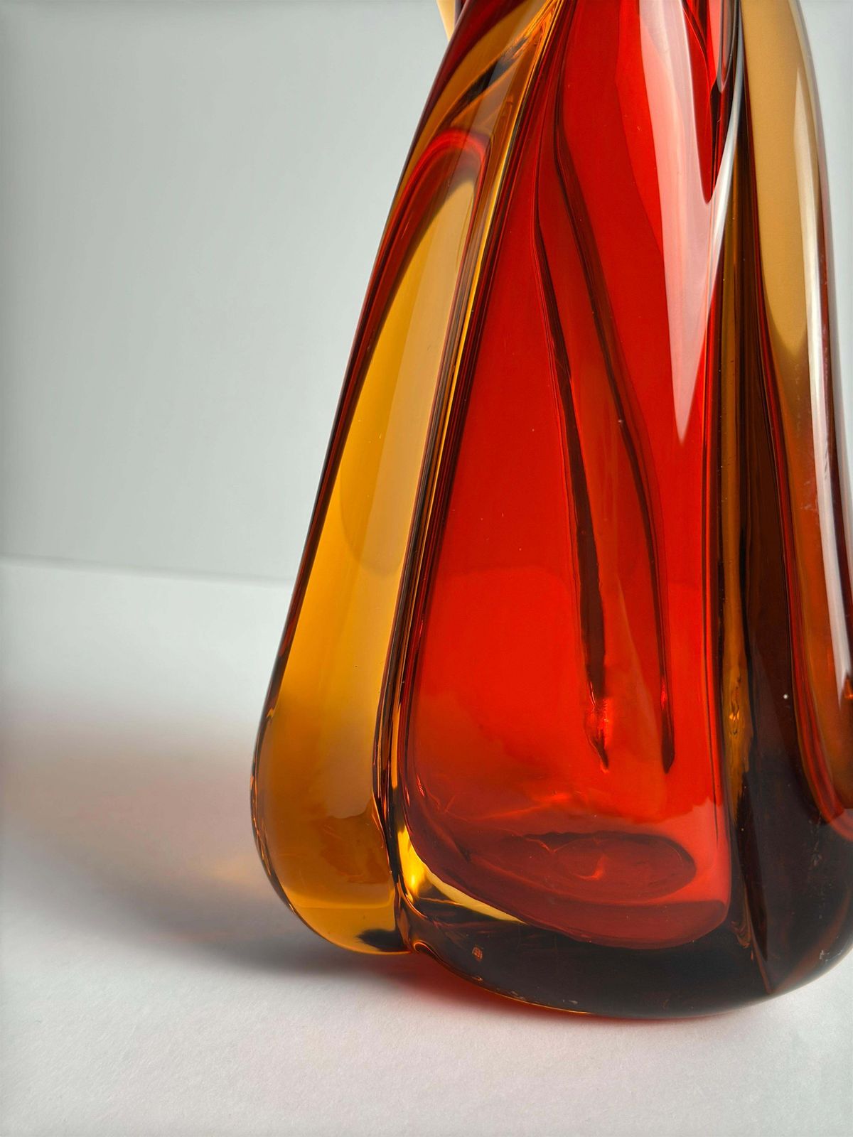 Mid Century Murano Vase Attributed To Galliano Ferro, Swung Glass, Red & Amber photo furniture