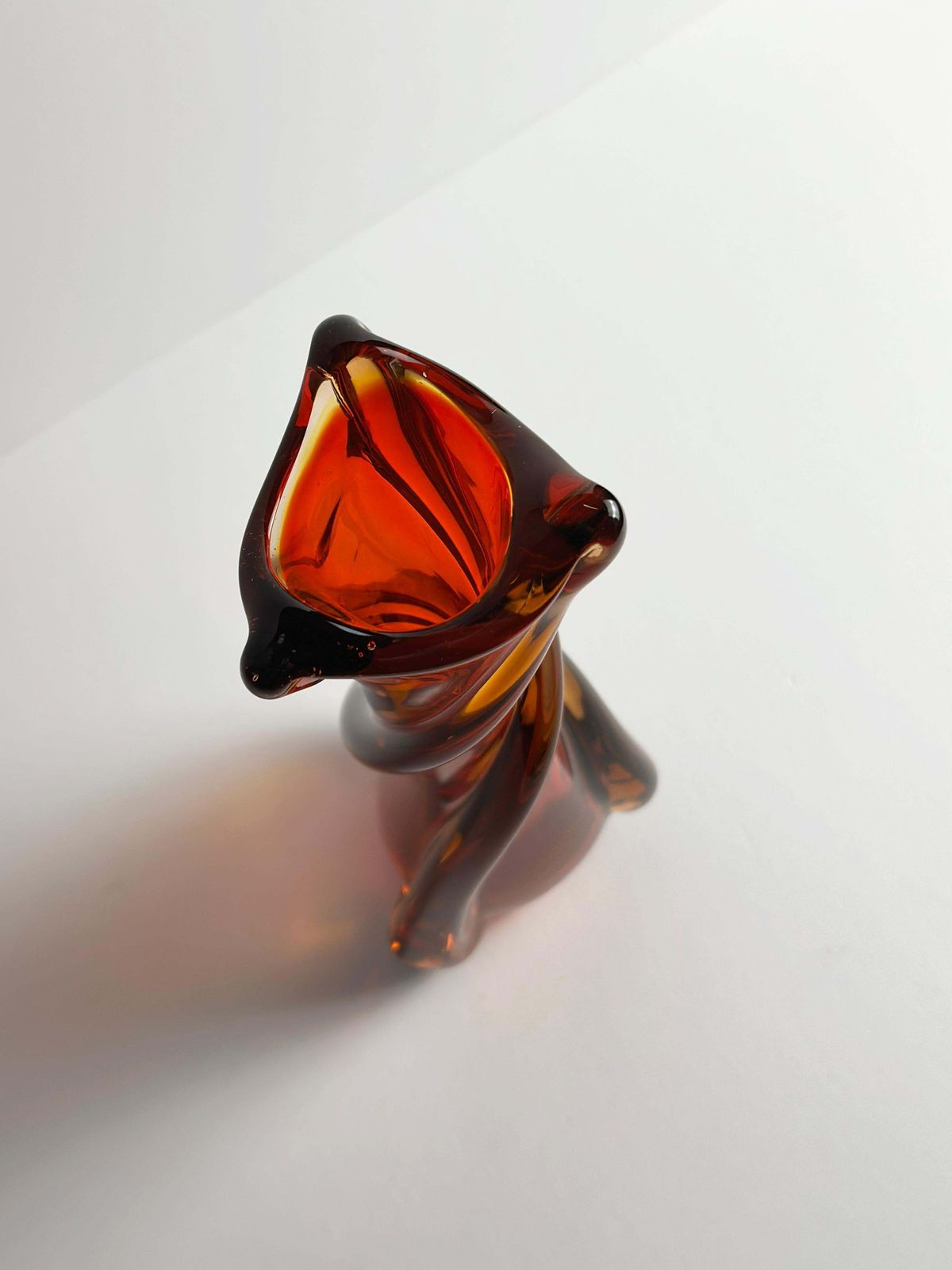Mid Century Murano Vase Attributed To Galliano Ferro, Swung Glass, Red & Amber photo buy