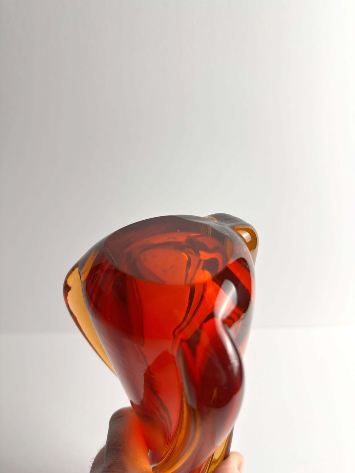 photo furniture Mid Century Murano Vase Attributed To Galliano Ferro, Swung Glass, Red & Amber