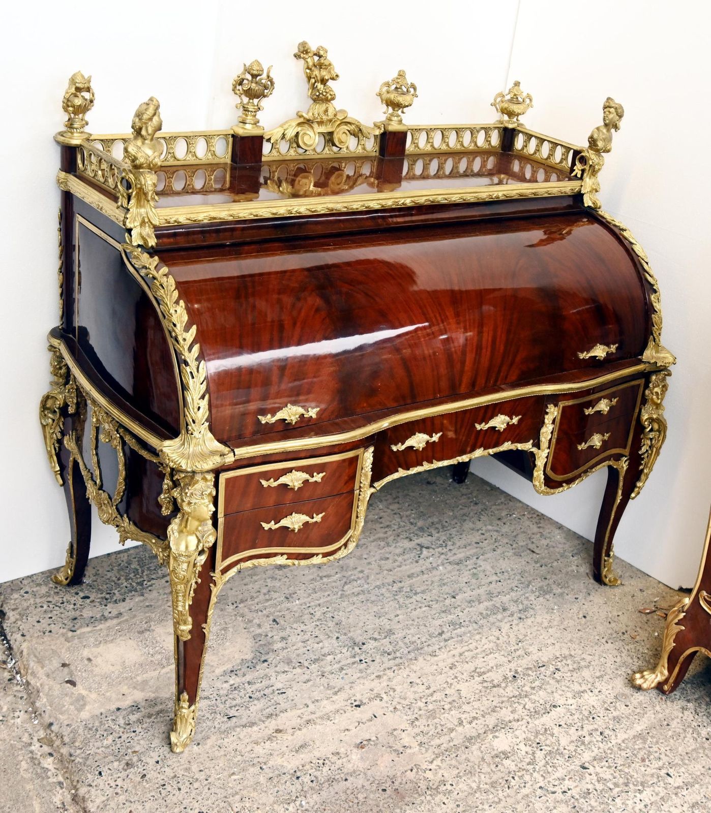 French Desk Bureau A Cylinder Roll Top Roi Louis XV