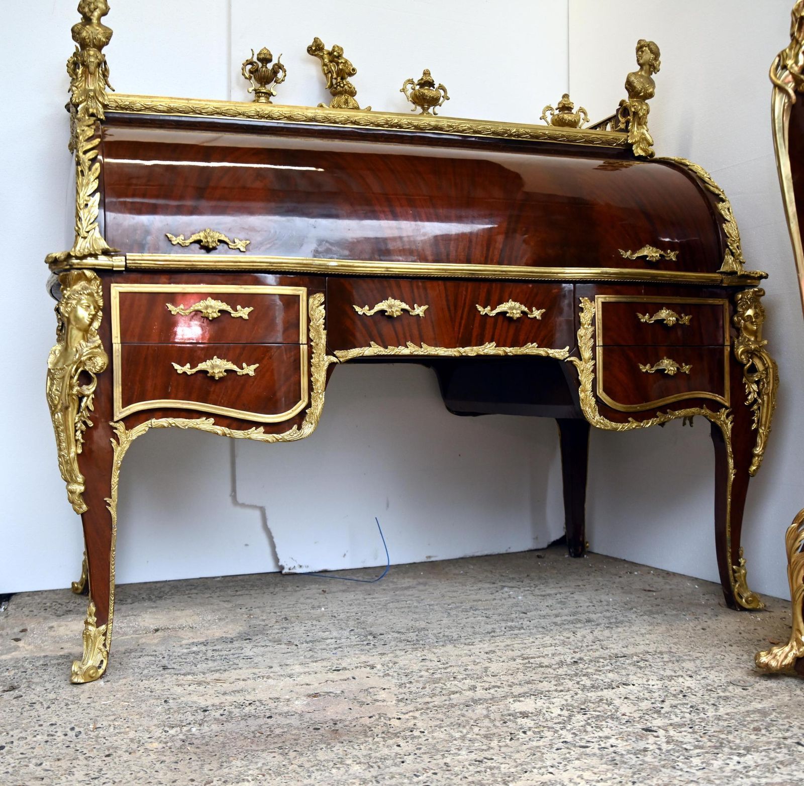 French Desk Bureau A Cylinder Roll Top Roi Louis XV photo vintage