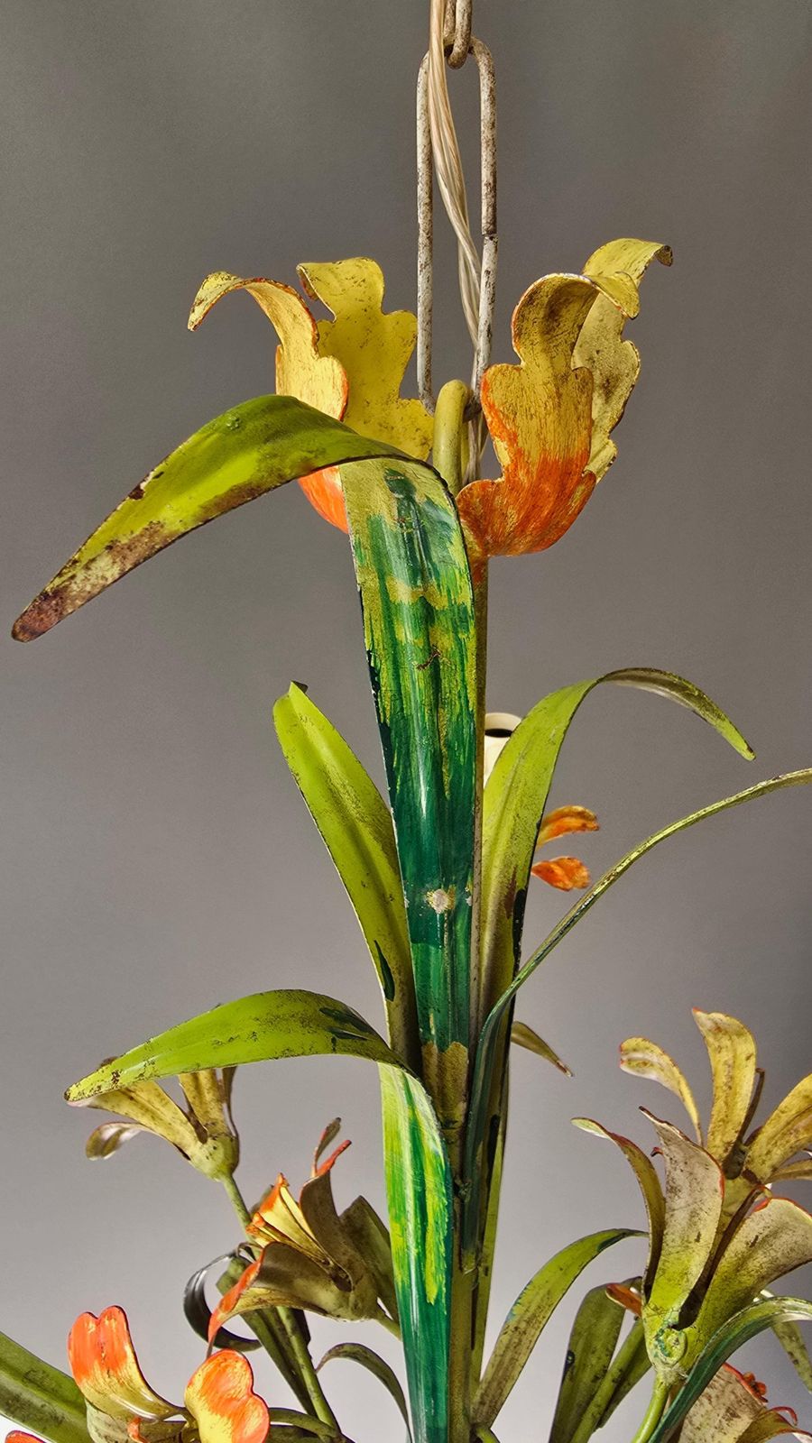 Italian Tole Floral Chandelier, Hand Painted, 1960s photo vintage