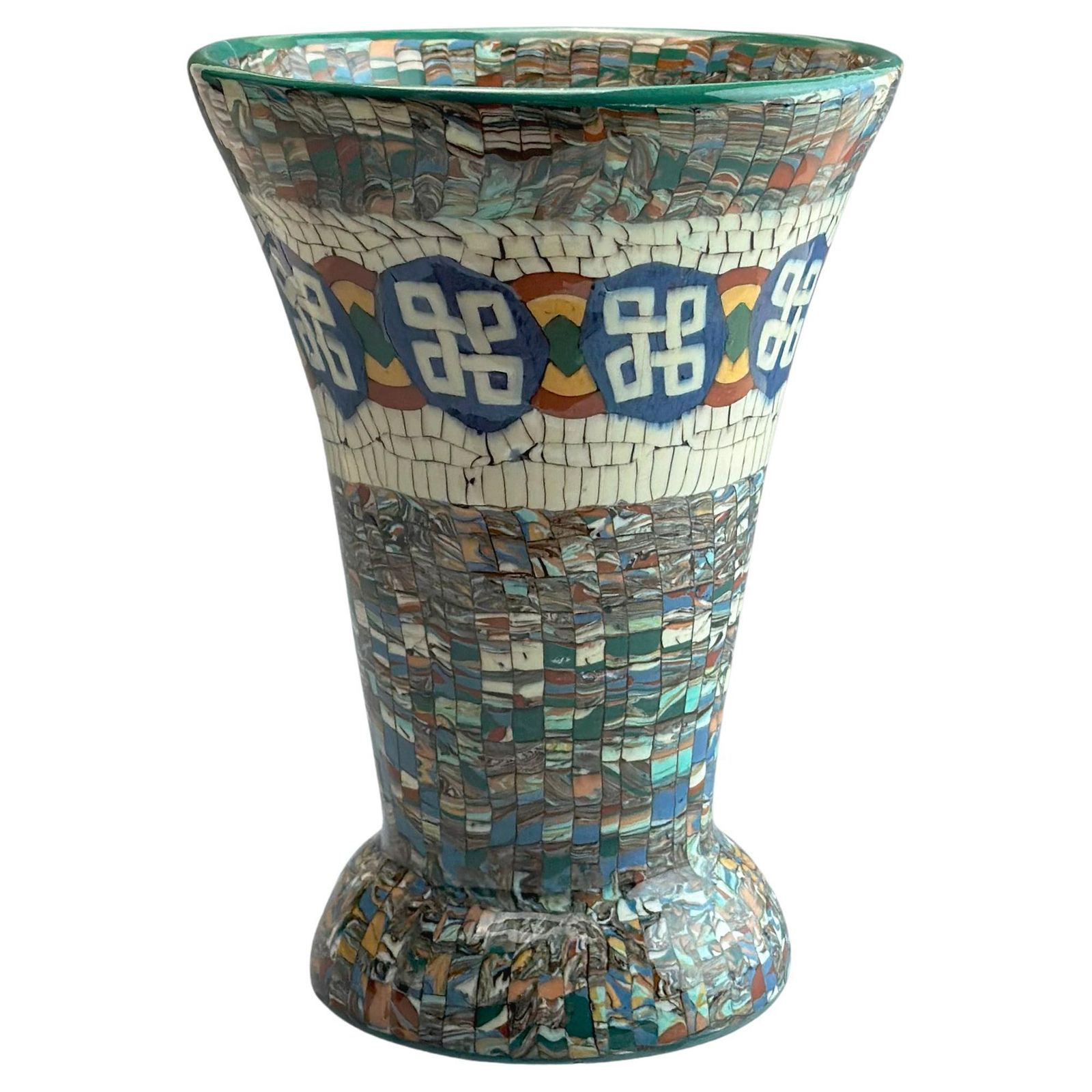 Jean Gerbino Art Deco Neriage Mosaic Trumpet Vase, Vallauris, 1930s