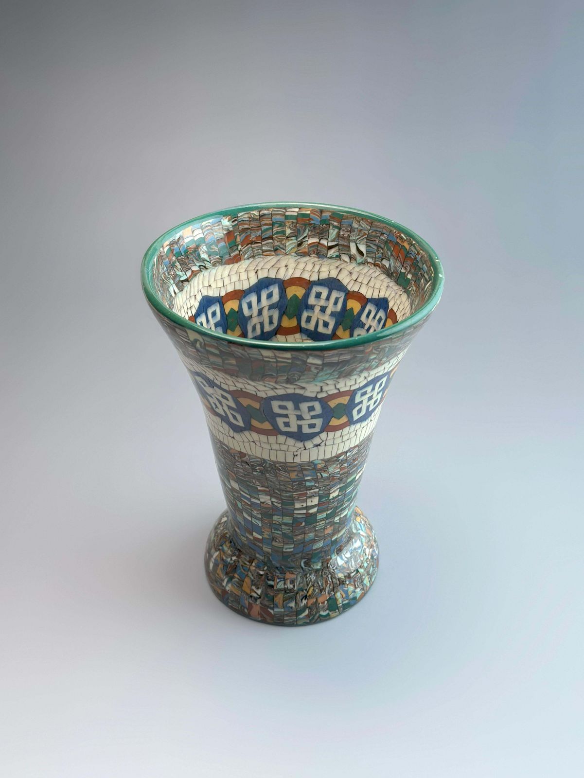 Jean Gerbino Art Deco Neriage Mosaic Trumpet Vase, Vallauris, 1930s photo for sale