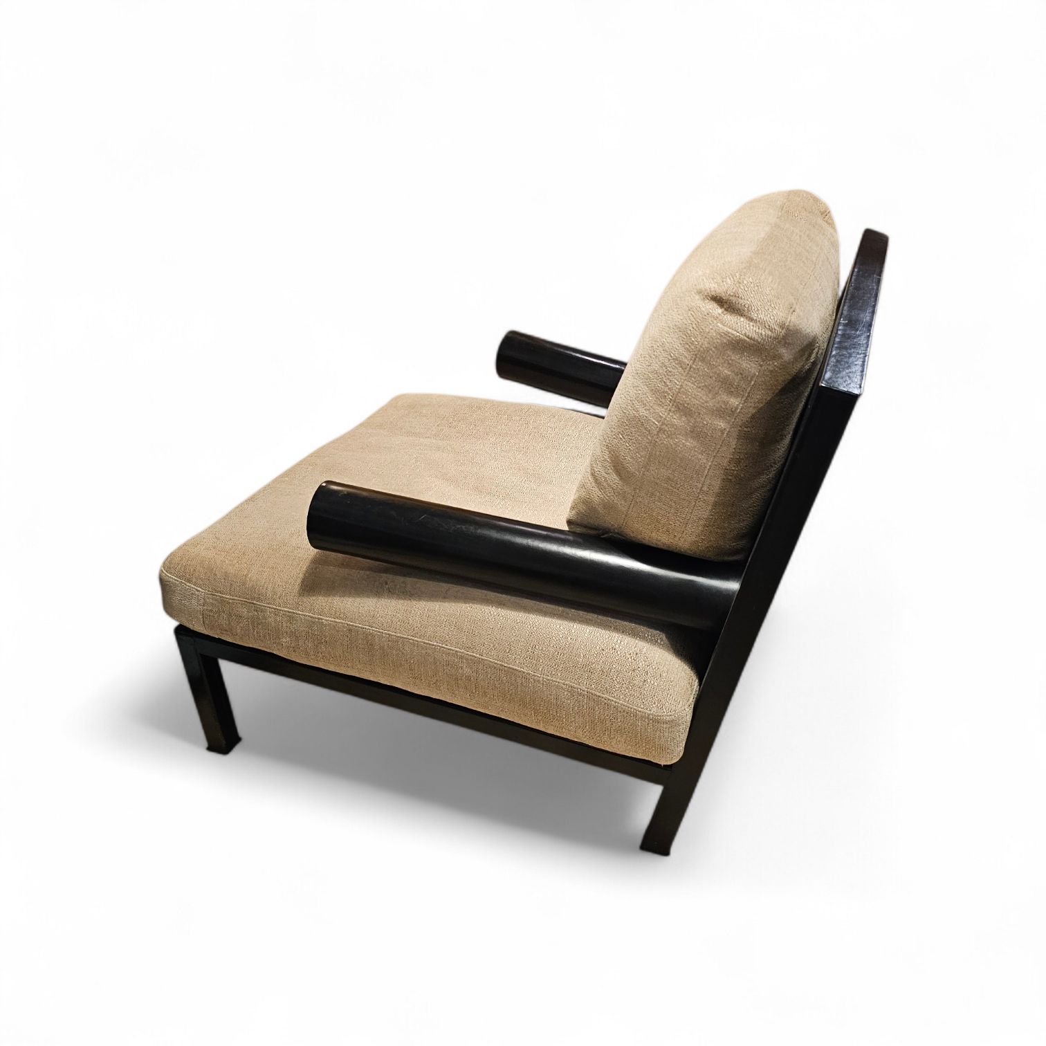 Armchair 'Baisity' By Antonio Citterio For B&B Italia With Cushions Linen / Frame Covered In Black Leather photo Furniture