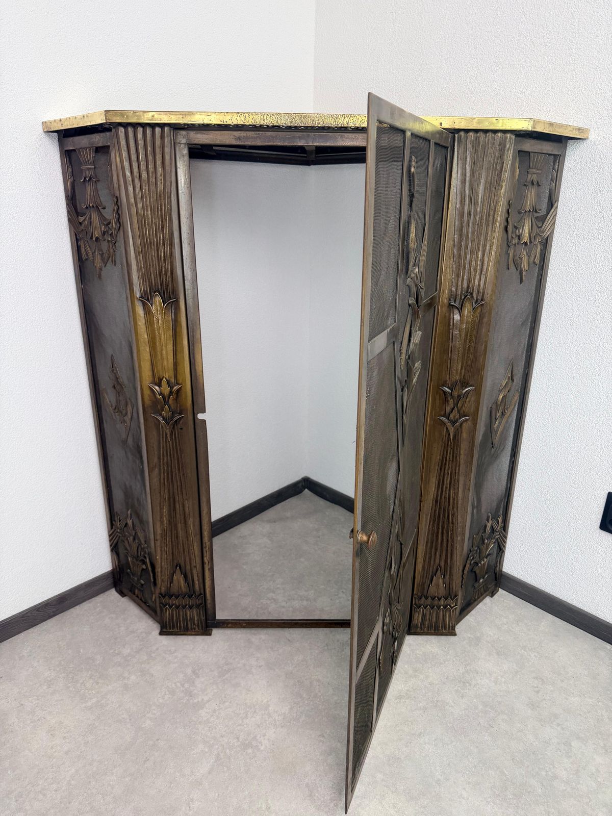 Brass Corner Fireplace Screen Attr. To Dagobert Peche photo 17692.0