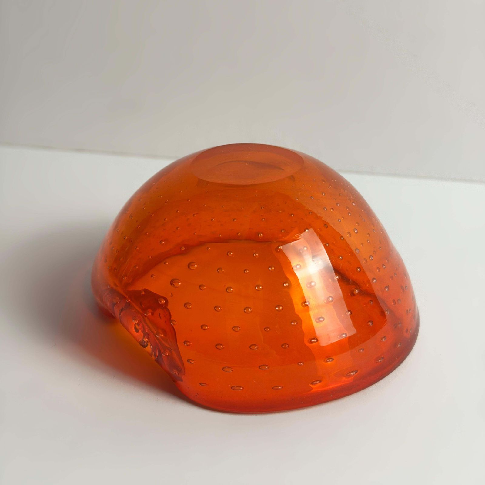 Murano Bullicante Glass Bowl Attributed To Gino Cenedese, Orange, Italy, 1960s photo vintage