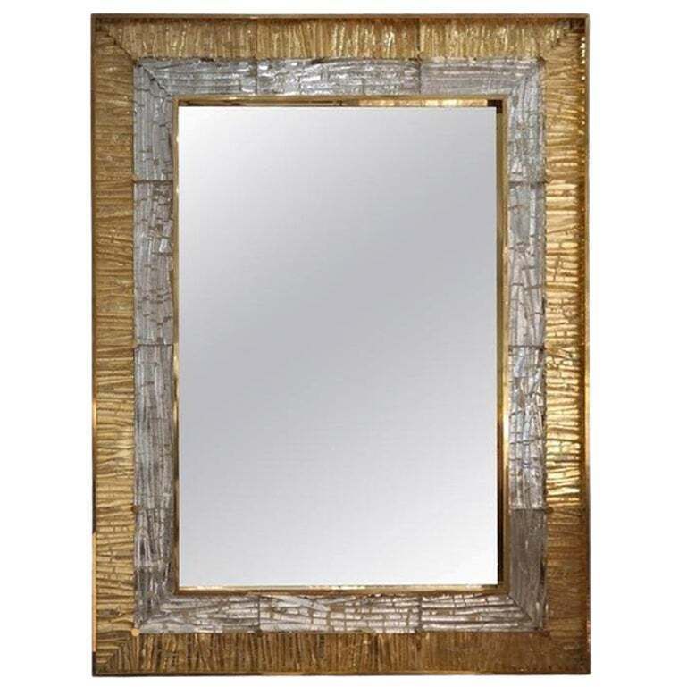 Gold And Crystal Murano Glass And Brass Mirror