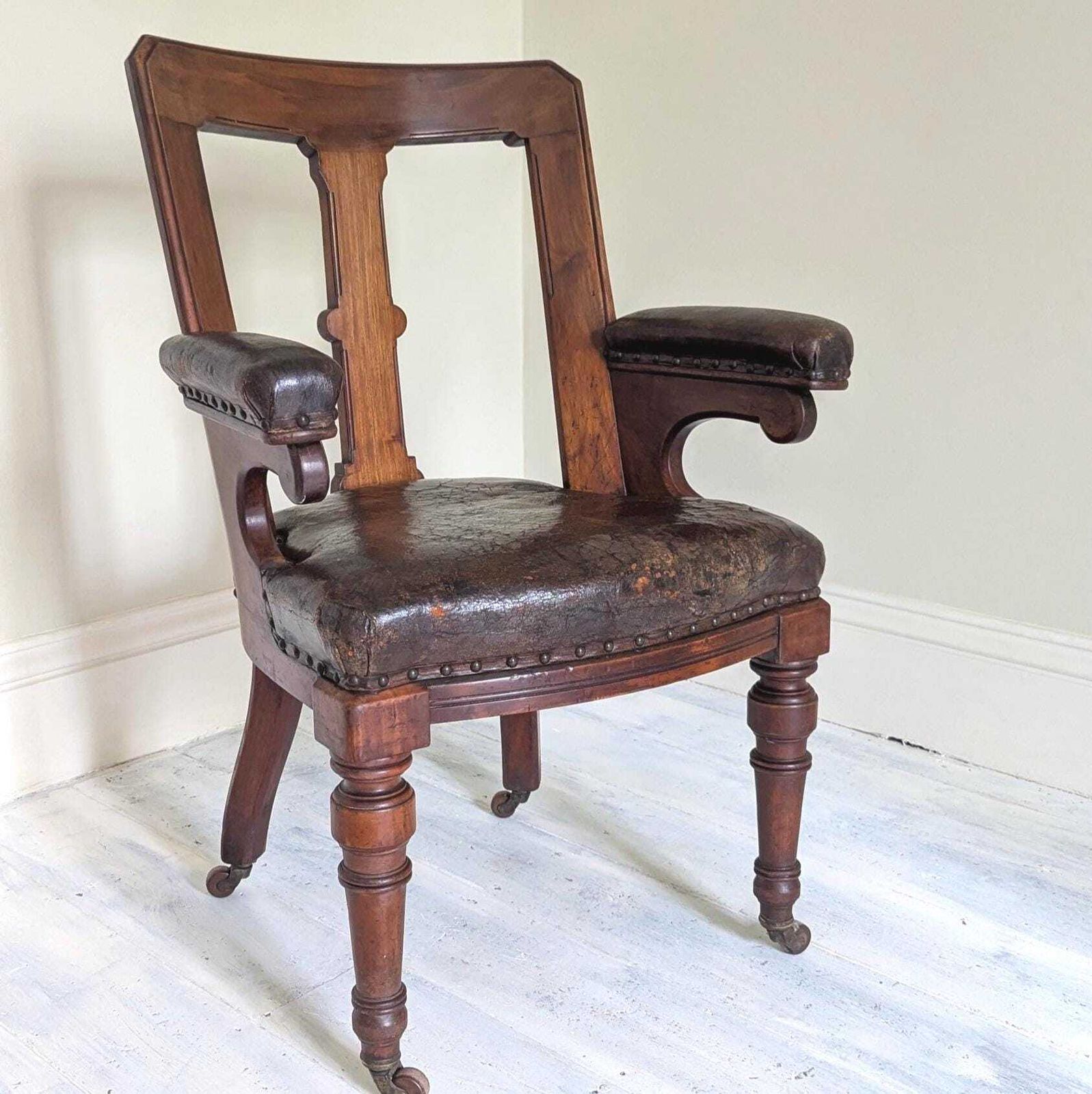 An Antique Mahogany And Leather Library Chair By Lambs Of Manchester C1860