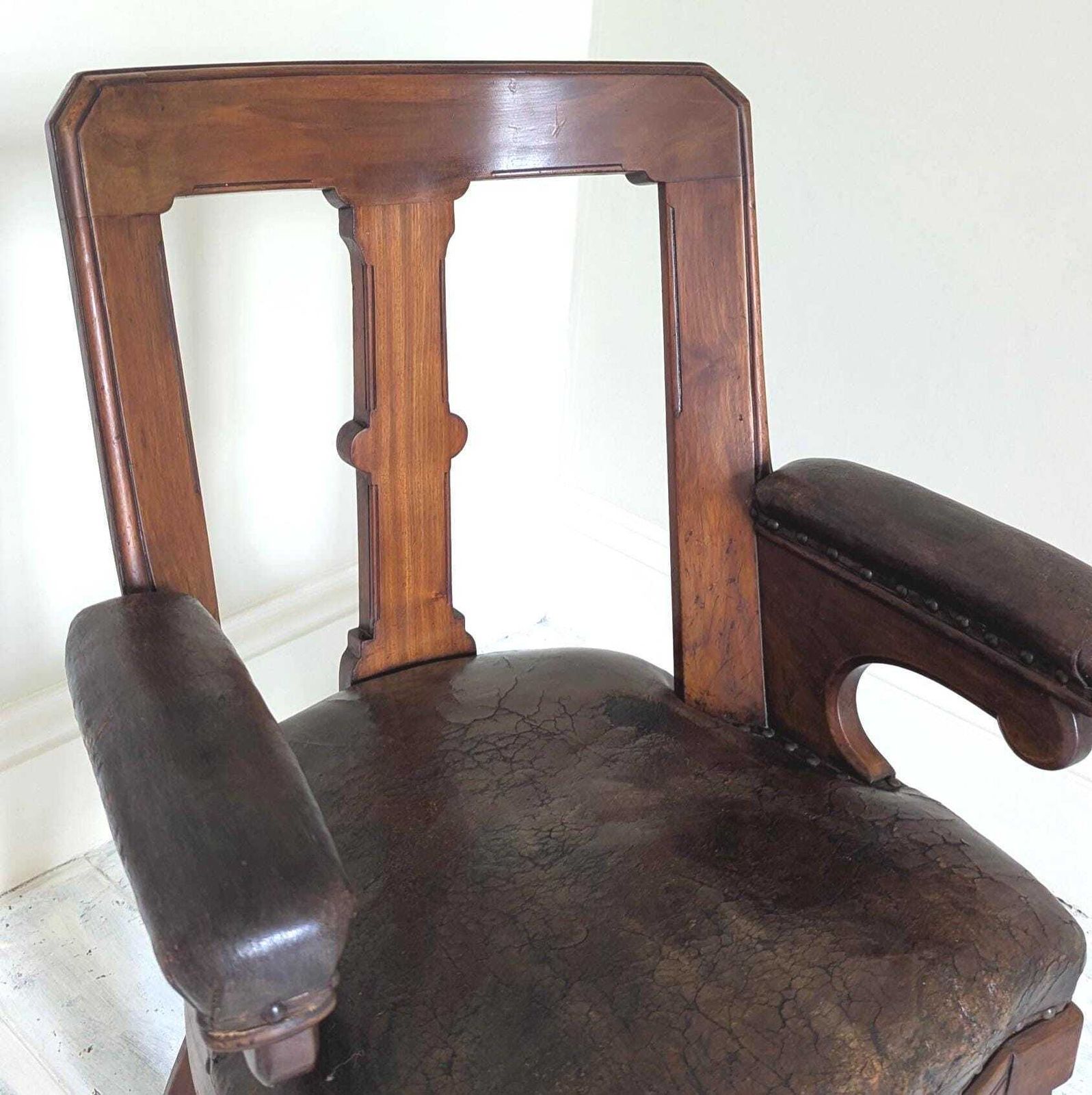 An Antique Mahogany And Leather Library Chair By Lambs Of Manchester C1860 photo for sale