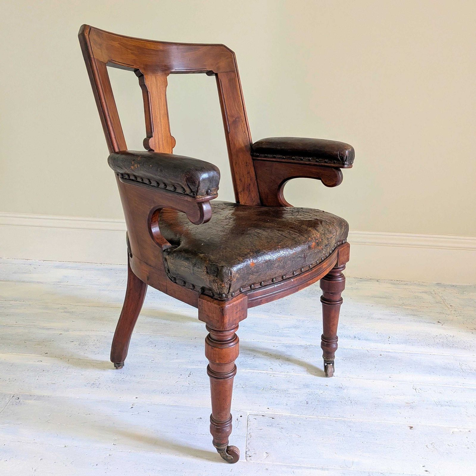 An Antique Mahogany And Leather Library Chair By Lambs Of Manchester C1860 photo Furniture
