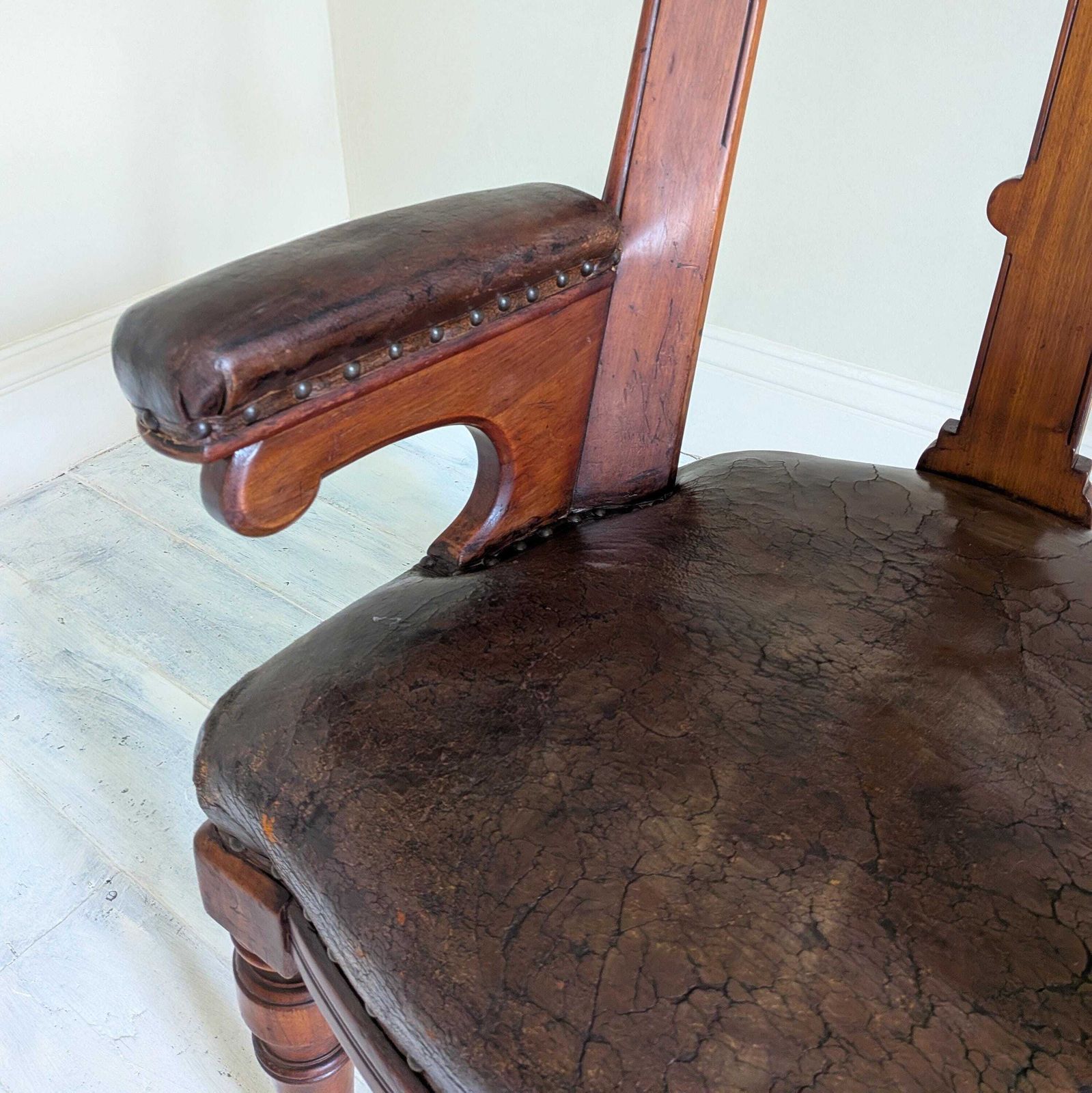 photo for sale An Antique Mahogany And Leather Library Chair By Lambs Of Manchester C1860
