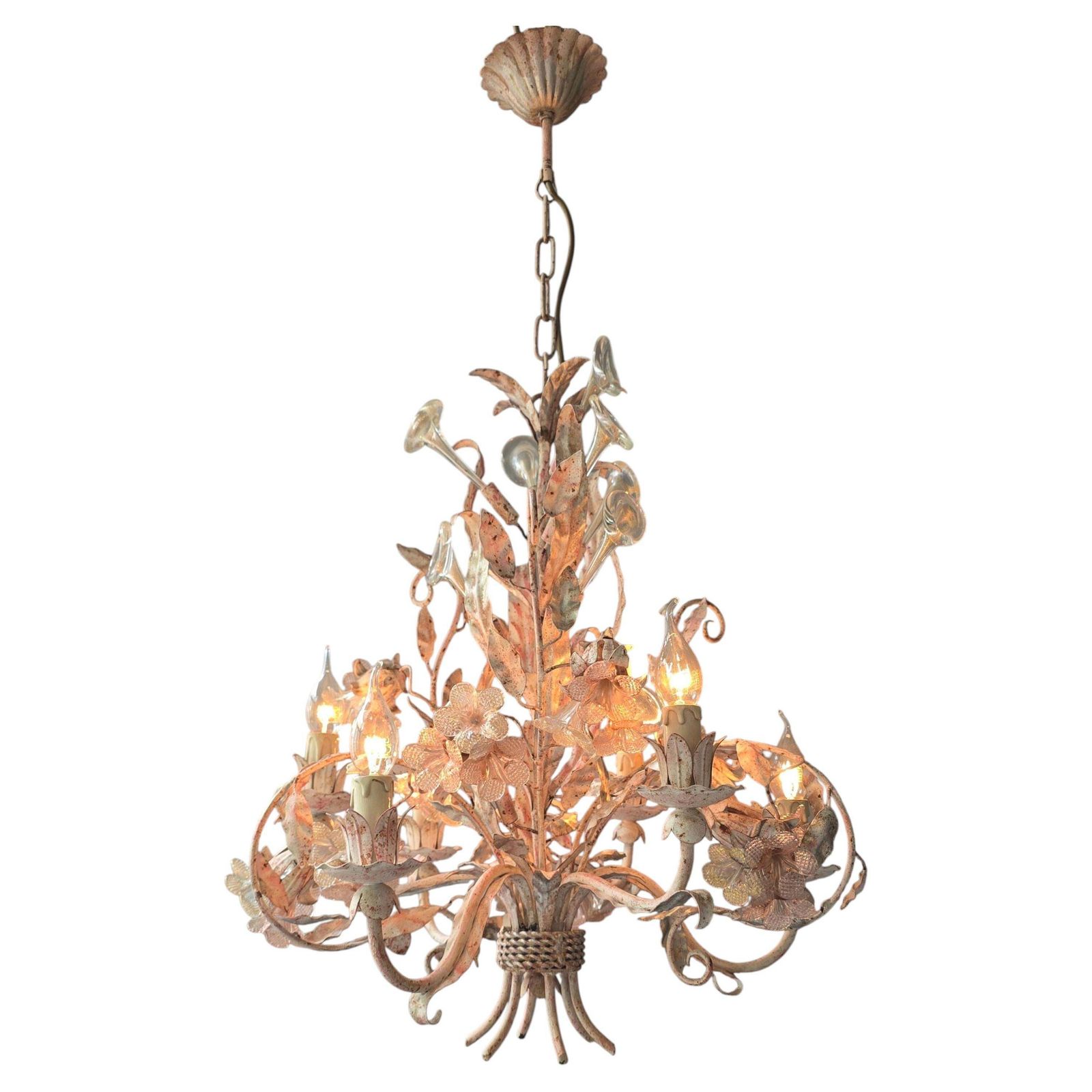 Italian Florentine Chandelier With Gold Flecked Glass, 1970s