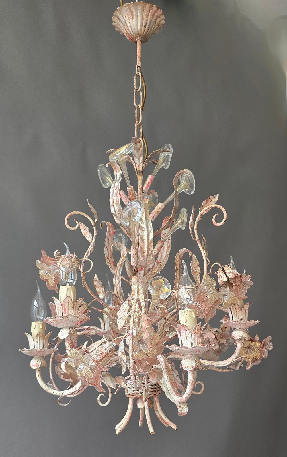 Lighting Italian Florentine Chandelier With Gold Flecked Glass, 1970s photo