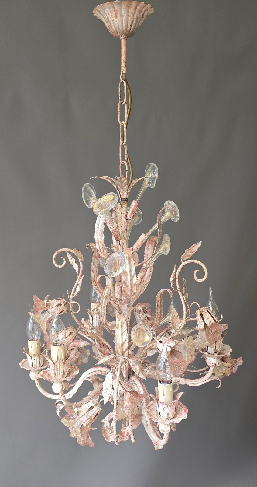 photo vinterior Italian Florentine Chandelier With Gold Flecked Glass, 1970s