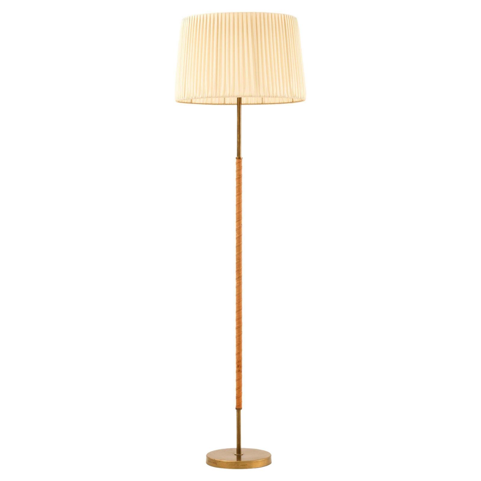 Rare Floor Lamp In Brass And Leather By Harald Notini, 1940s
