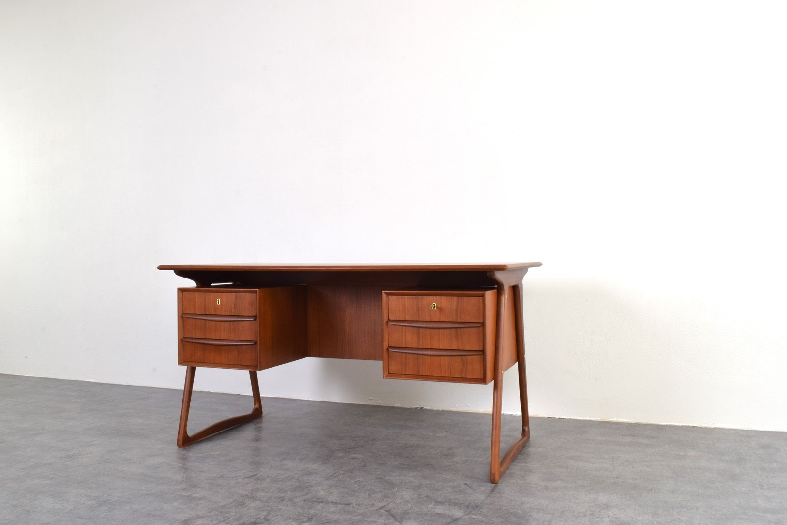 Furniture Mid Century Danish Teak Executive Desk By Svend åge Madsen For H.P. Hansen, 1960s. photo