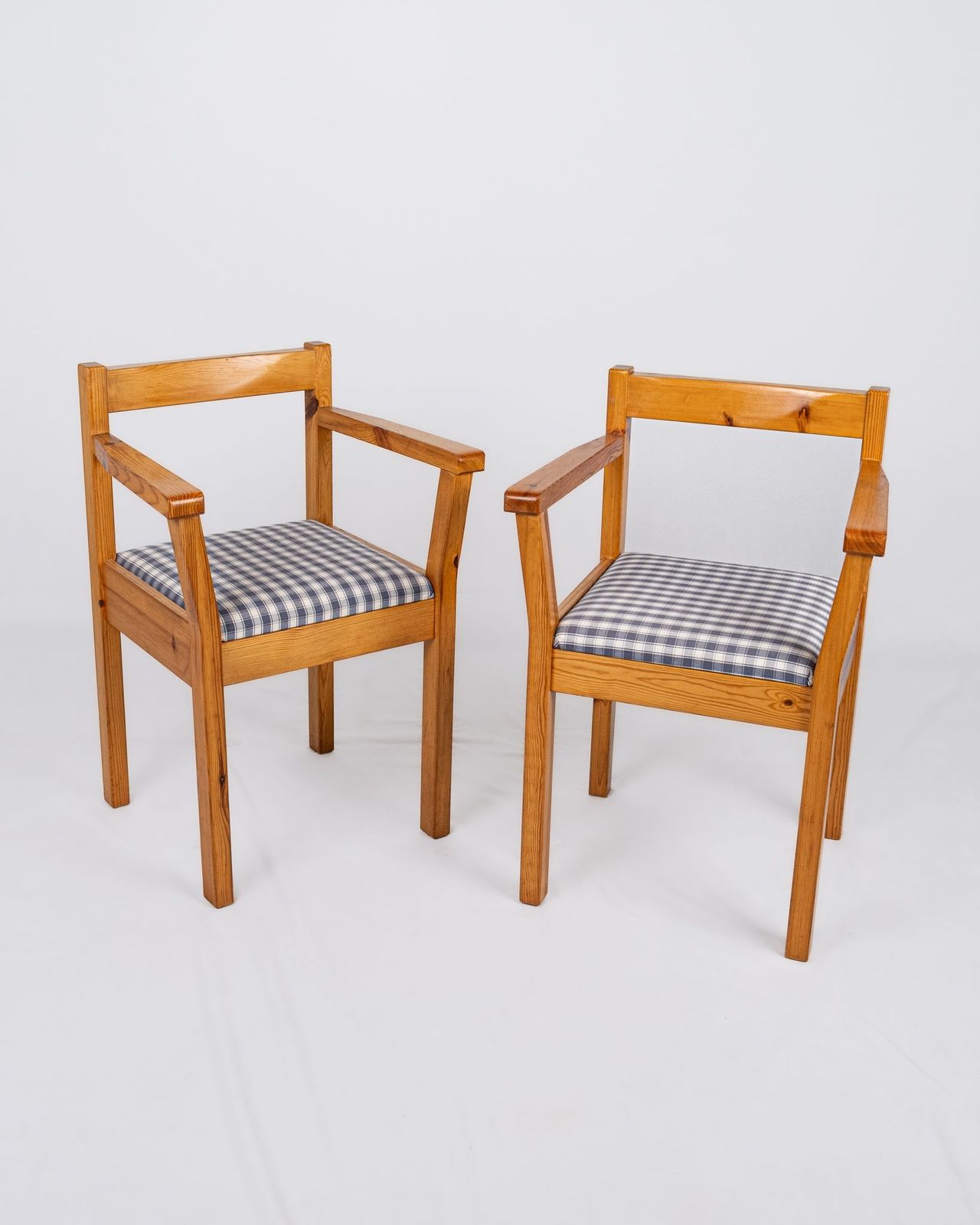 Pair Of Gingham Chairs, Made In France, 1980s