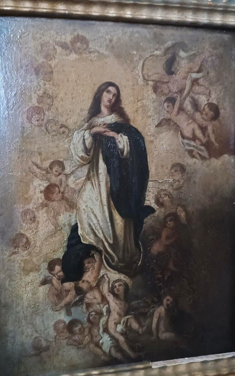 Antique Oil Painting On Wood, Depicting The Immaculate Conception, 18th Century photo 676.0