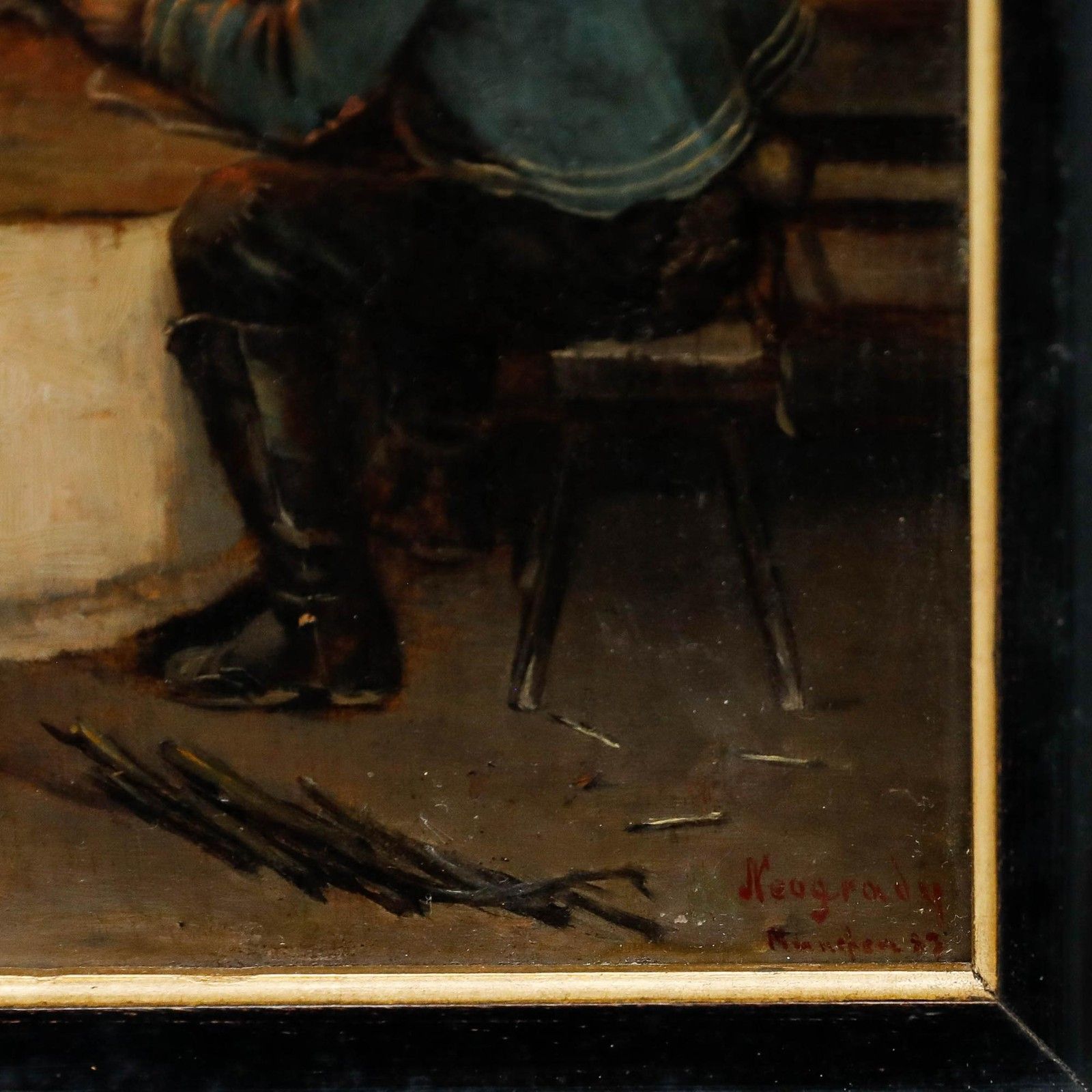 photo furniture Antal Neogrady (1861 1942) Framed 1882 Oil, Tending The Fire