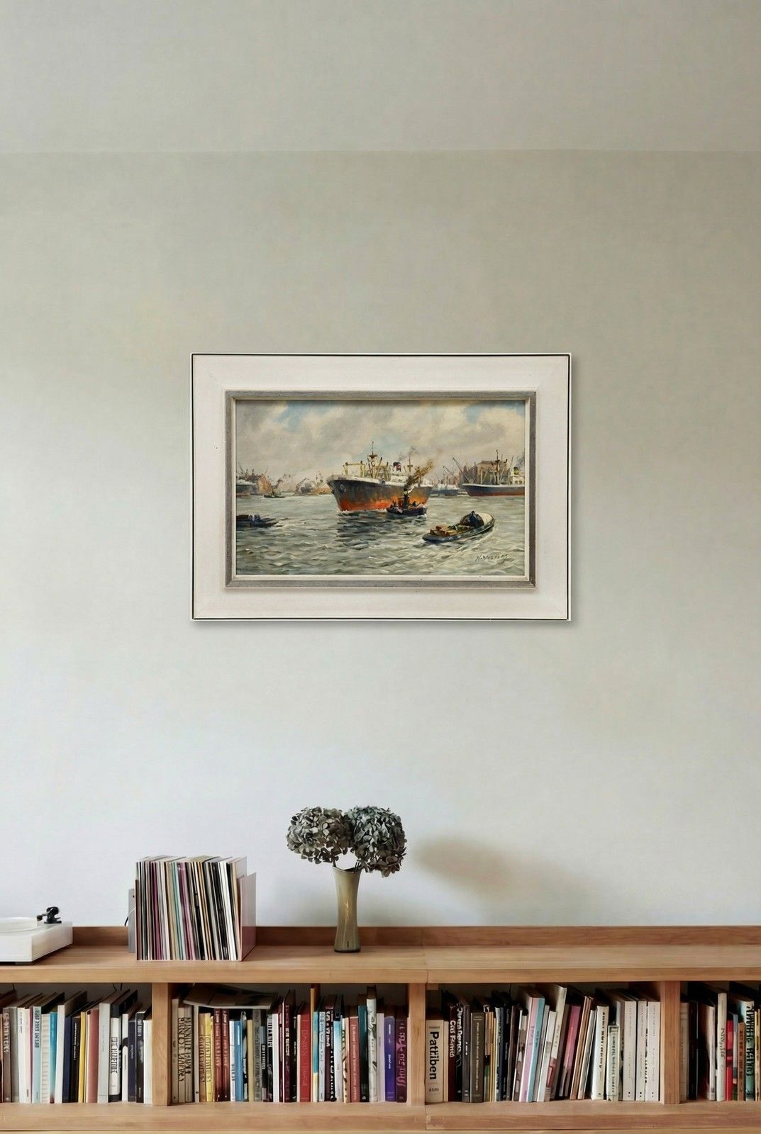 H. Welters Framed Mid 20th Century Oil, Coming In To Dock photo for sale