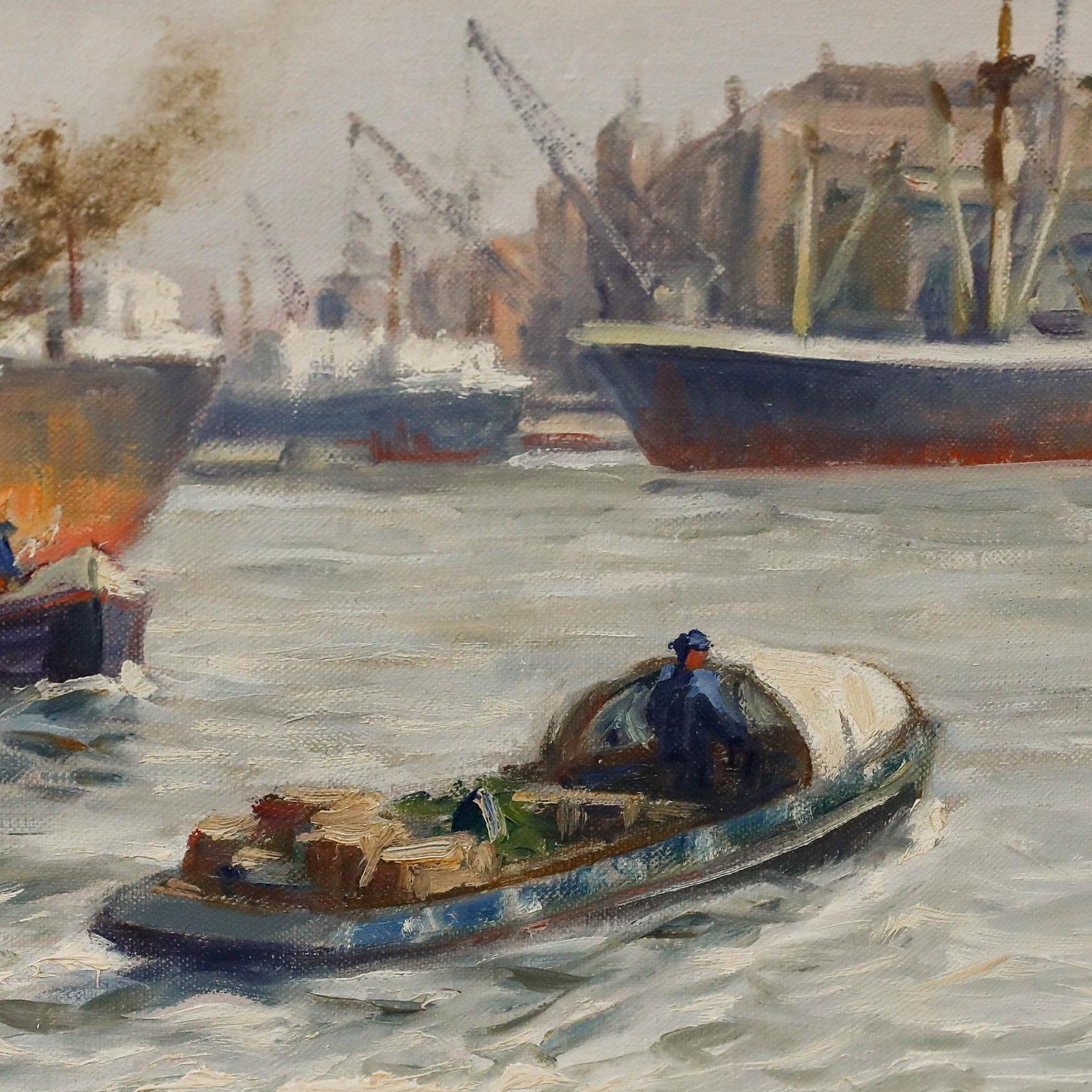 H. Welters Framed Mid 20th Century Oil, Coming In To Dock photo 295.0