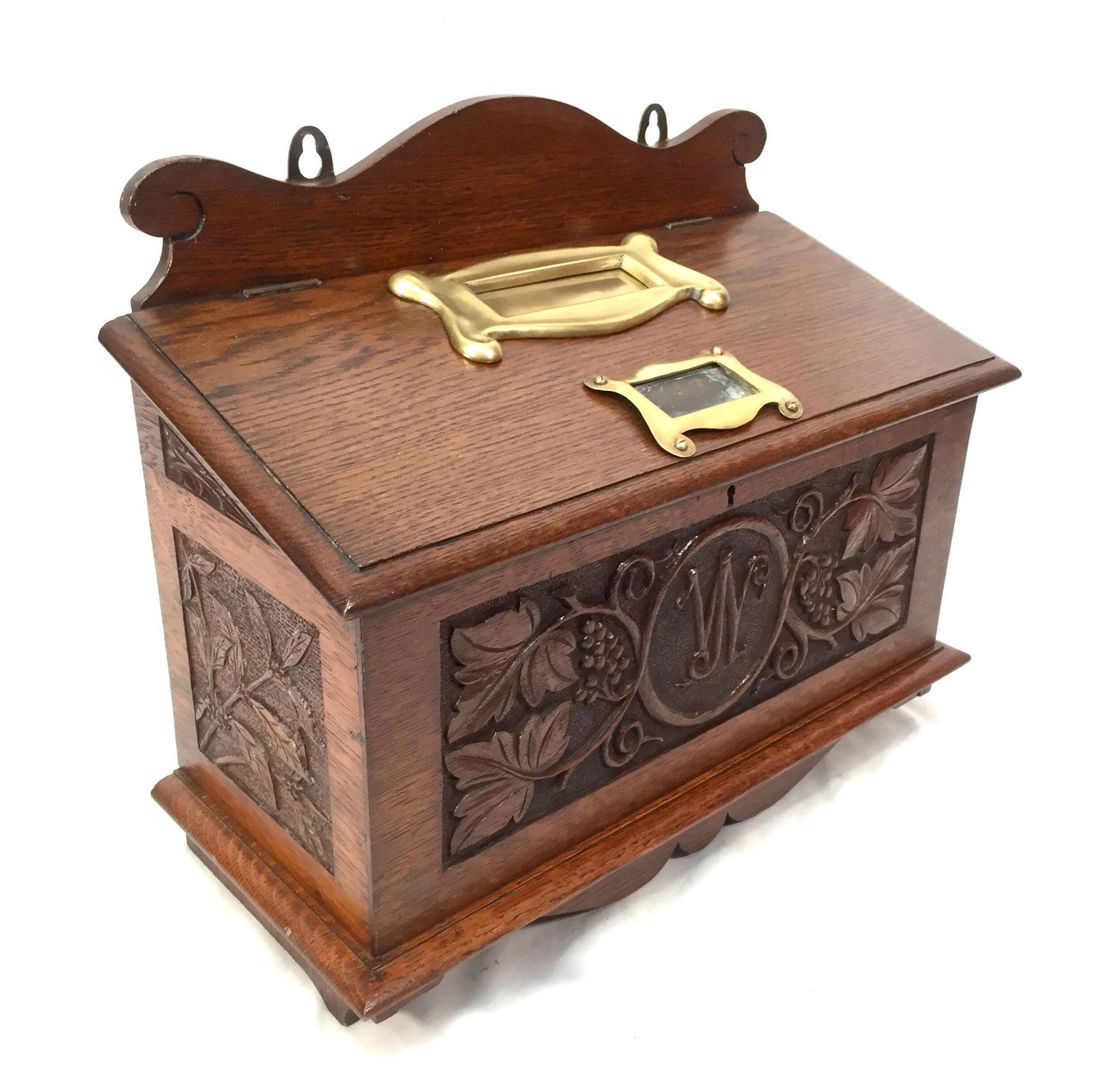 Antique 19th Century Wooden Oak Country House Carved Letter Box / Storage Box