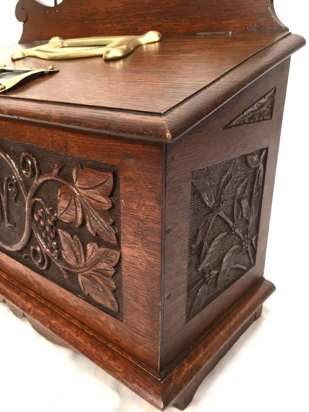 Antique 19th Century Wooden Oak Country House Carved Letter Box / Storage Box photo buy