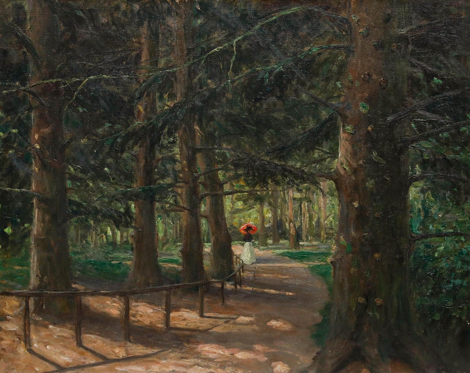 Impressionist Early 20th Century Oil Strolling In The Shade photo furniture