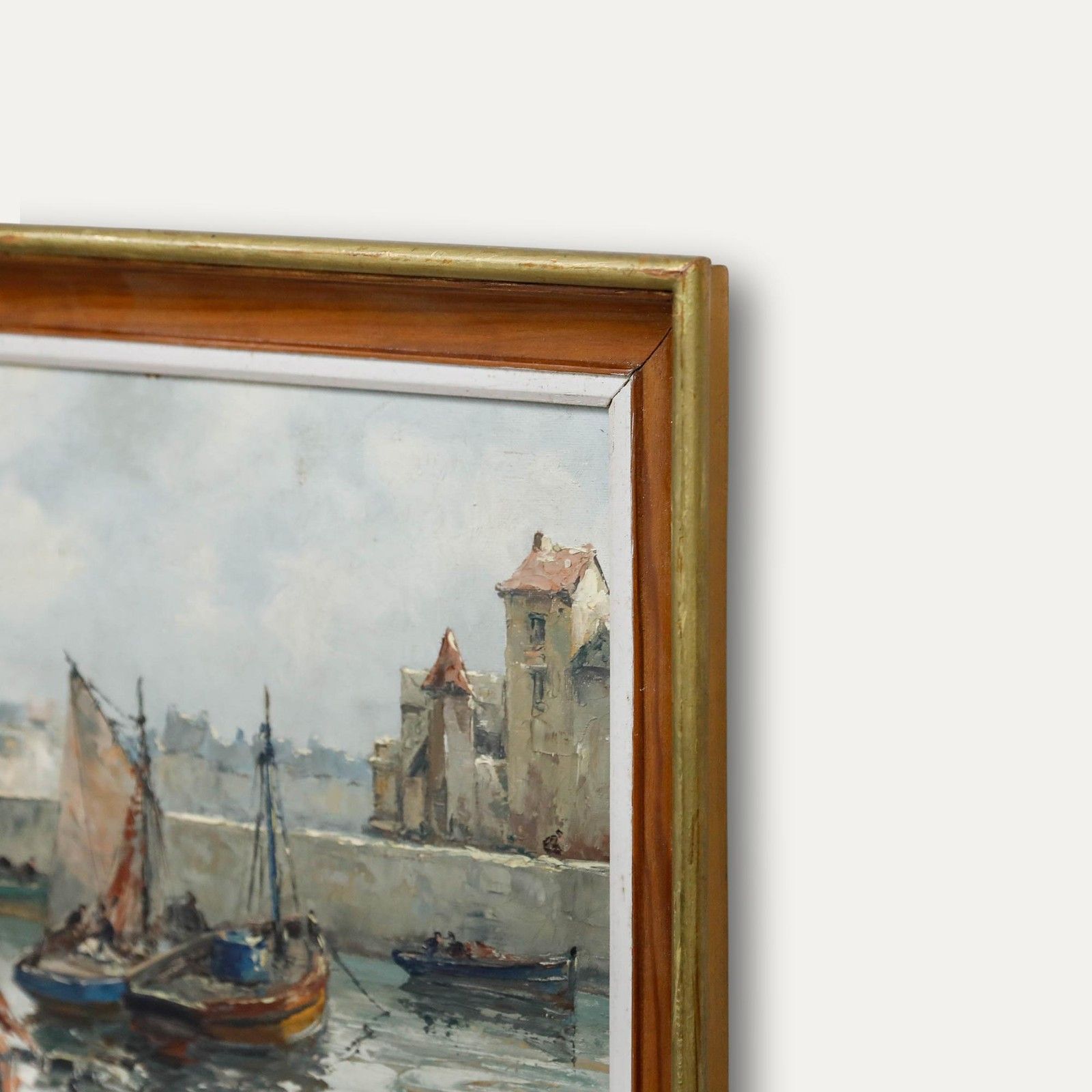 Framed 20th Century Oil Readying The Boats photo vinterior