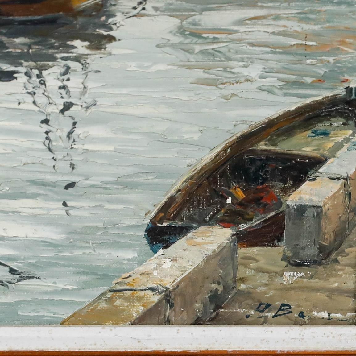 Framed 20th Century Oil Readying The Boats photo buy