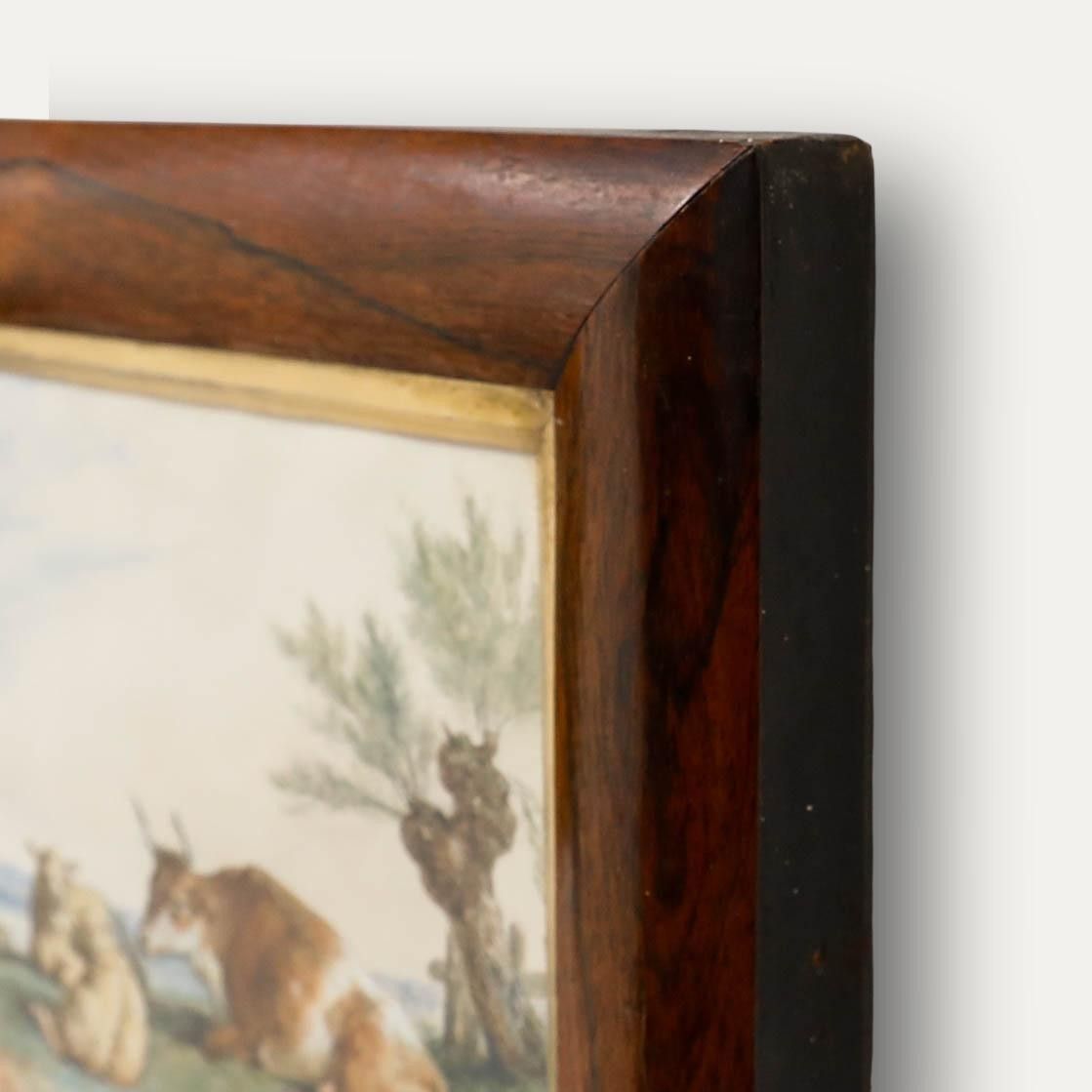 Framed 19th Century Watercolour Bull And Ewes By The Lake photo 395.0