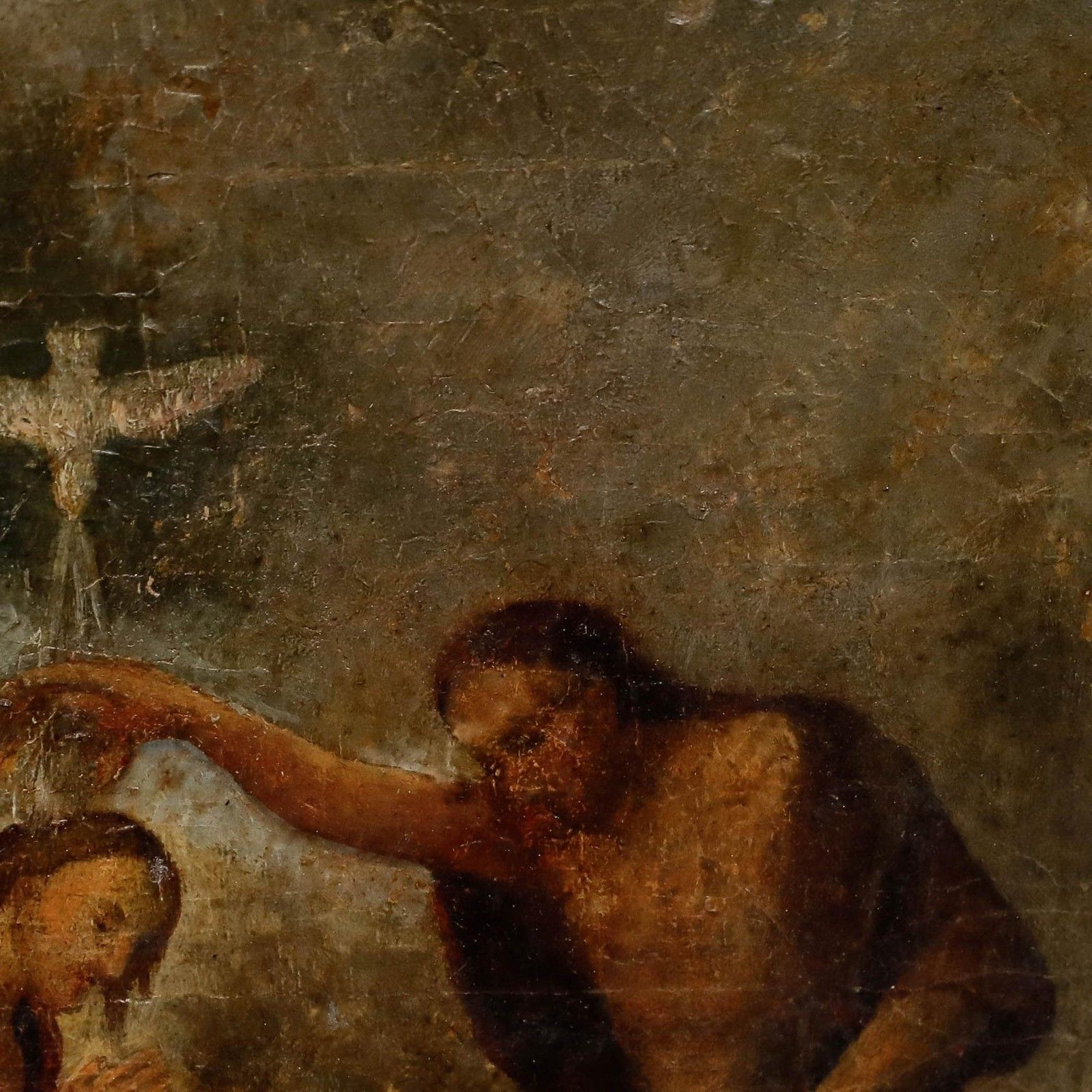 Framed 18th Century Oil Baptism Of Christ photo Art