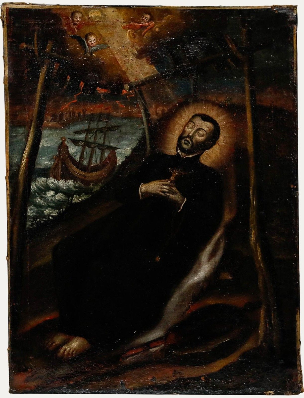 Spanish School 18th Century Oil Saint Aloysius Gonzaga