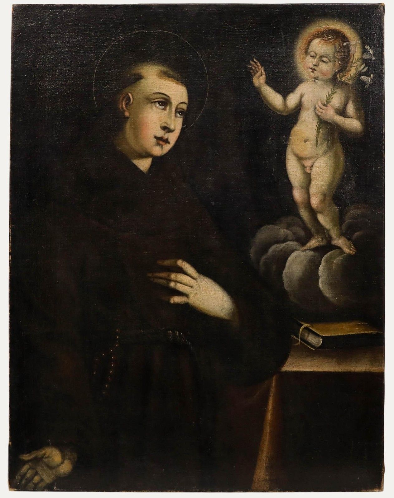 17th Century Oil Saint Anthony Of Padua With The Infant Jesus