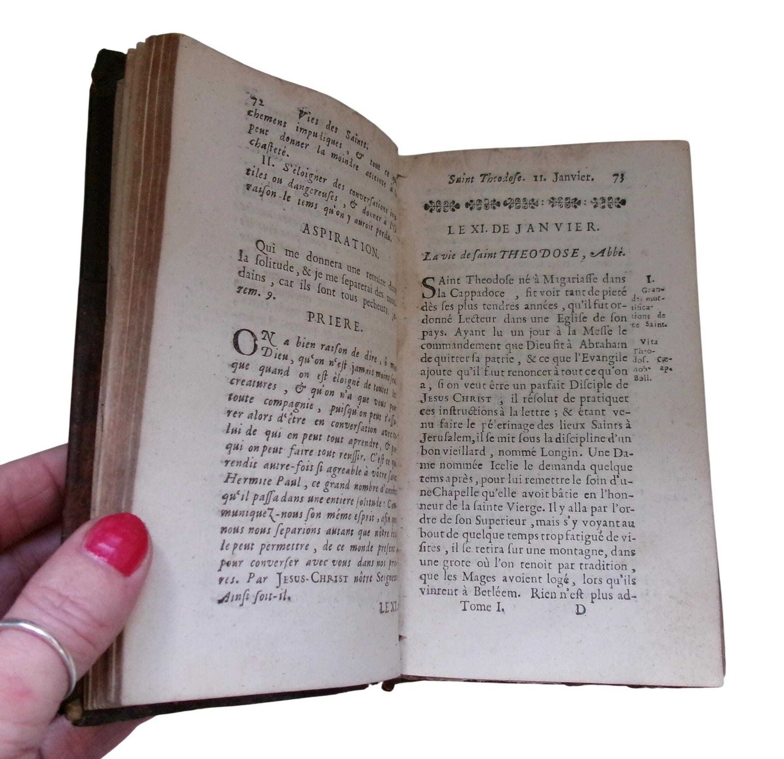 1725 French Religious Book, Les Nouvelles Vies Des Saints, Leather Bound, Lives Of The Saints Vol I photo 85.0