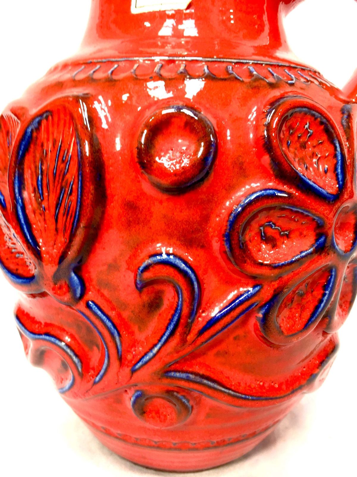 Vintage West German Pottery Fat Vase Bay Factory / Red & Blue / Retro 1970s photo Home Decor