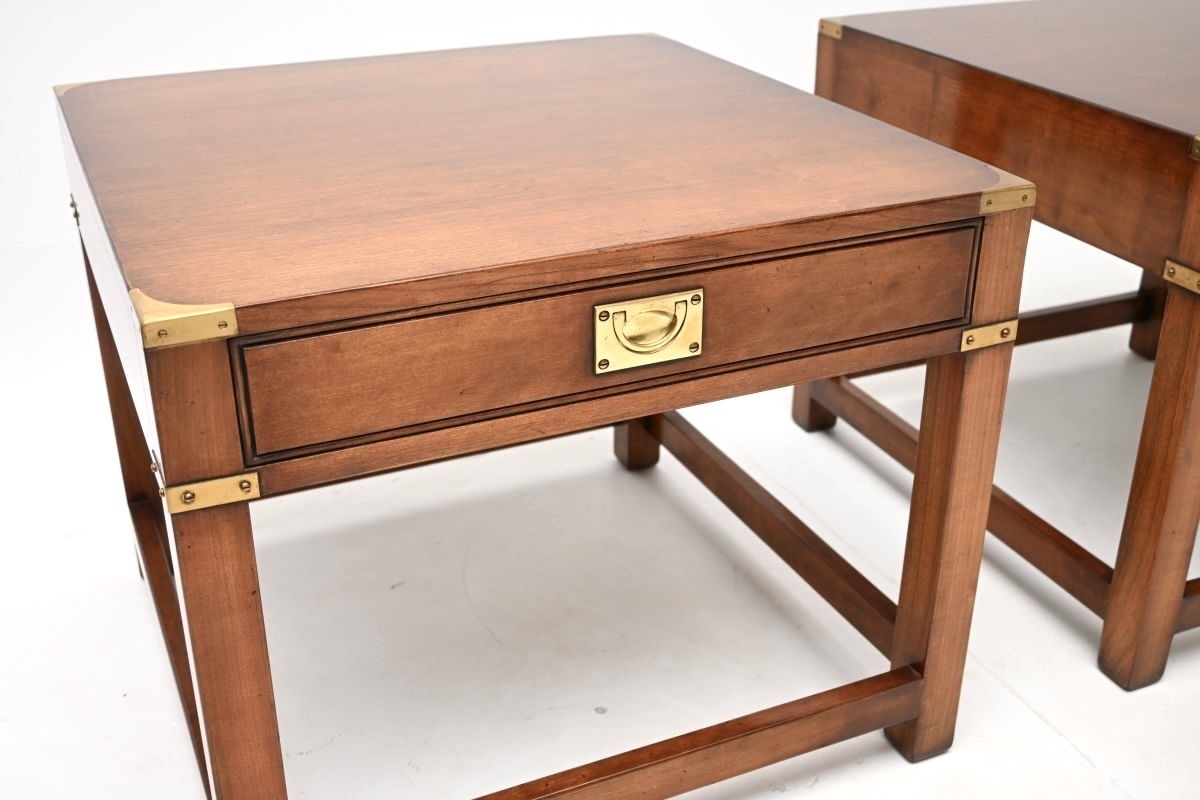 Pair Of Antique Mahogany And Brass Military Campaign Style Side Tables photo for sale