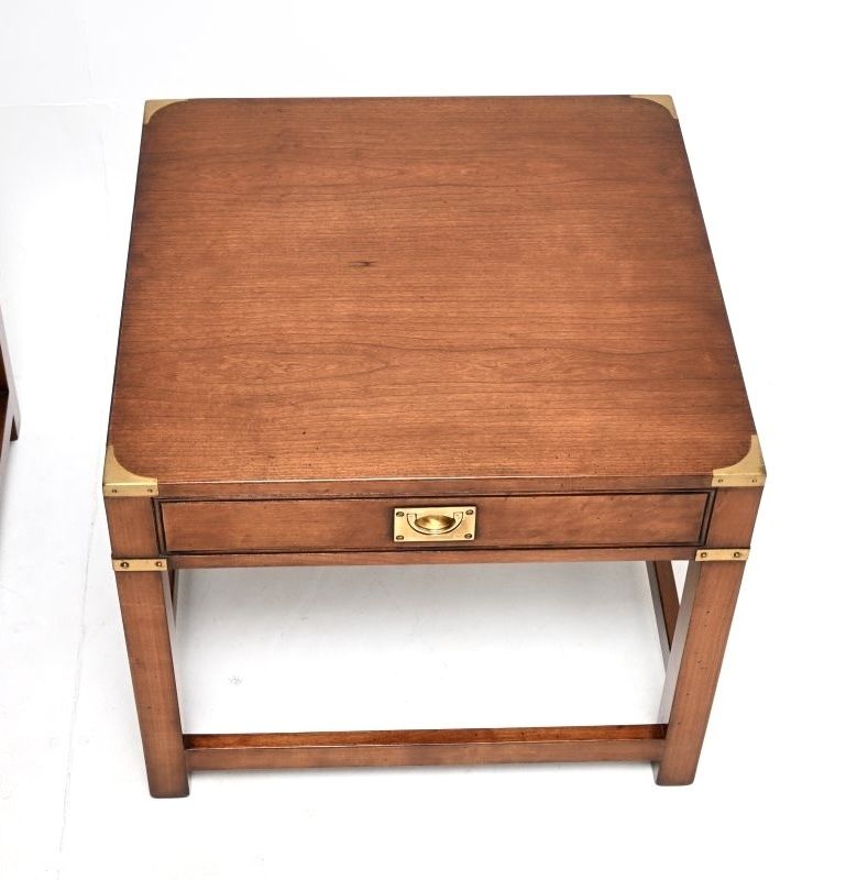 Pair Of Antique Mahogany And Brass Military Campaign Style Side Tables photo vinterior