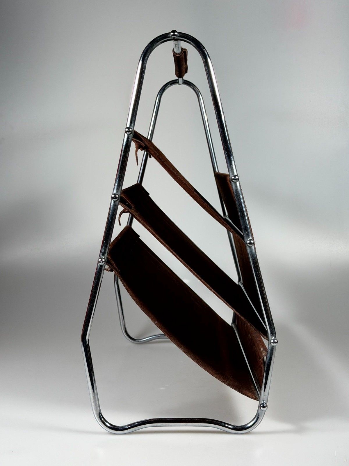 60s 70s Newspaper Holder Magazine Rack Metal Leather Mid Century Design photo buy