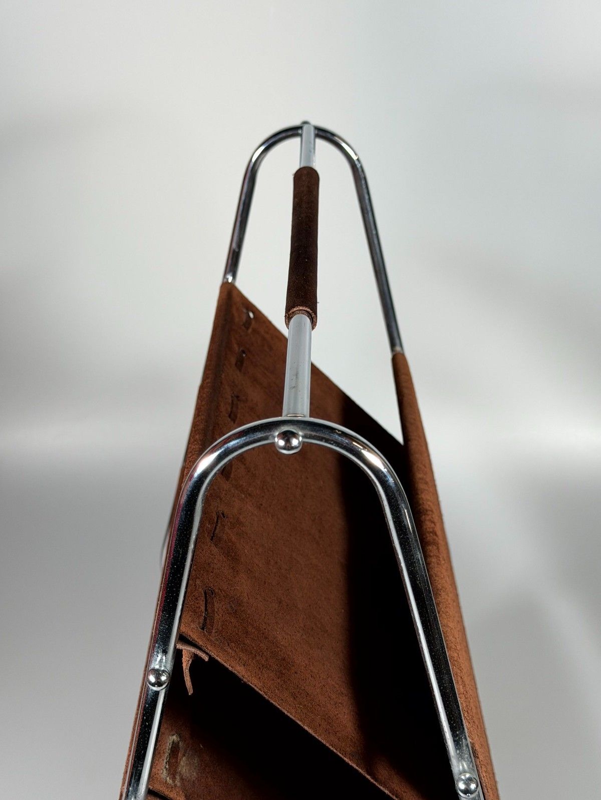 photo furniture 60s 70s Newspaper Holder Magazine Rack Metal Leather Mid Century Design