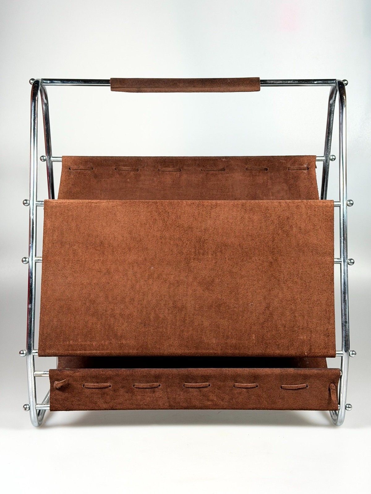 photo for sale 60s 70s Newspaper Holder Magazine Rack Metal Leather Mid Century Design