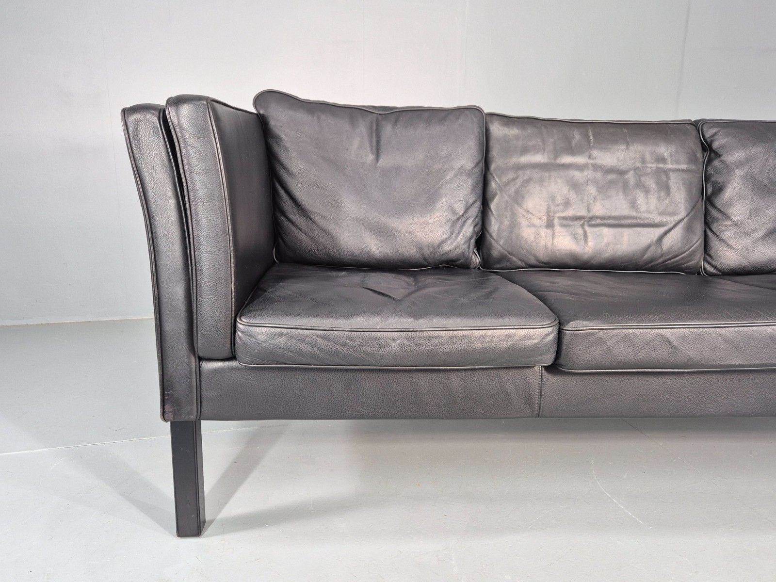 Vintage 3 Seater Sofa Danish Design Black Leather Mid Century Retro Eb08627 M3ss photo for sale