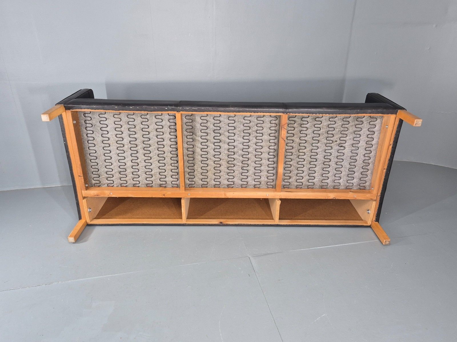 photo for sale Vintage 3 Seater Sofa Danish Black Leather Mid Century Retro Stouby Eb10546 M3ss