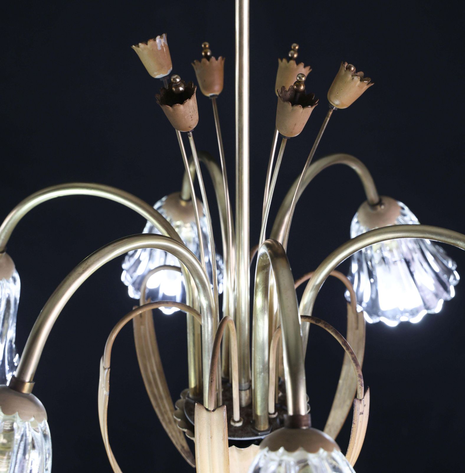 Art Decò Murano Glass And Brass Chandelier, 6 Light, 1950 photo buy