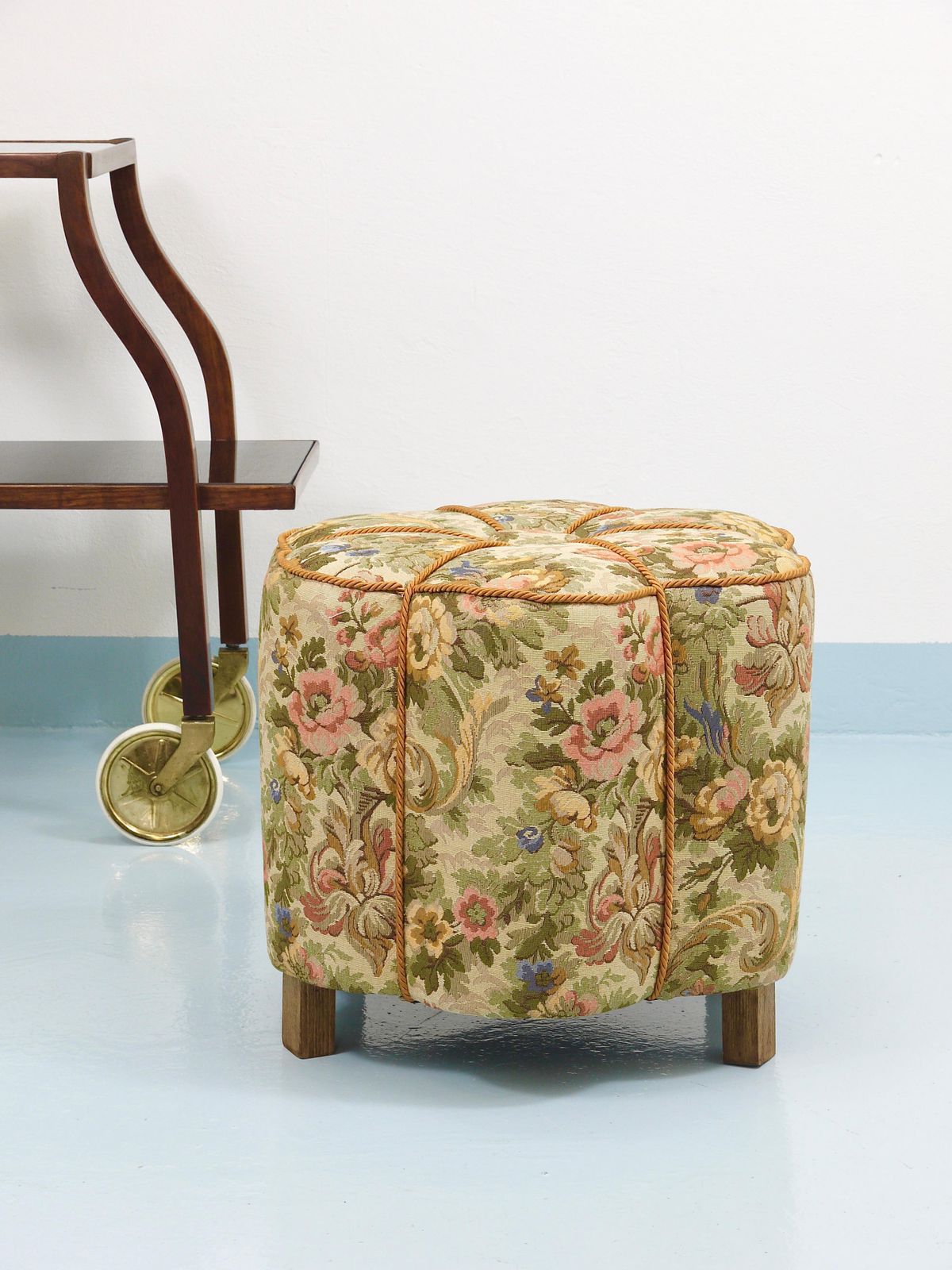 photo for sale Art Deco Floral Tapestry Stool, Tabouret, Pouf, Ottoman, Vienna, Austria, 1930s