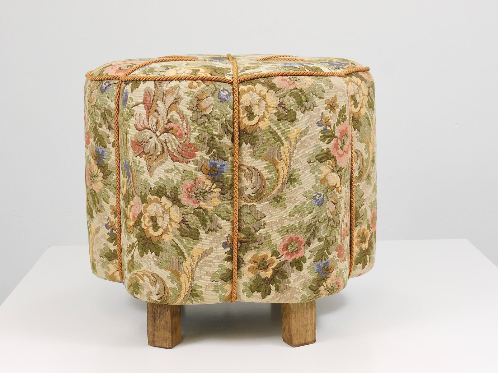Furniture Art Deco Floral Tapestry Stool, Tabouret, Pouf, Ottoman, Vienna, Austria, 1930s photo