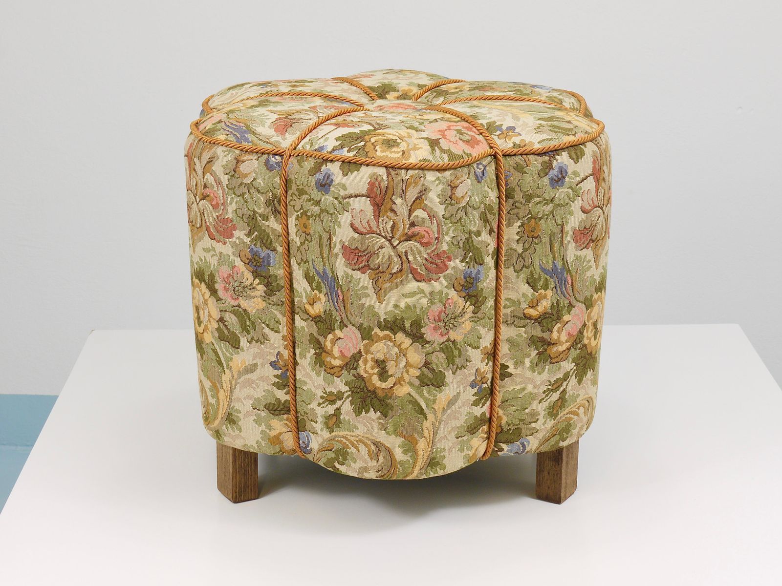 889.0 Art Deco Floral Tapestry Stool, Tabouret, Pouf, Ottoman, Vienna, Austria, 1930s photo