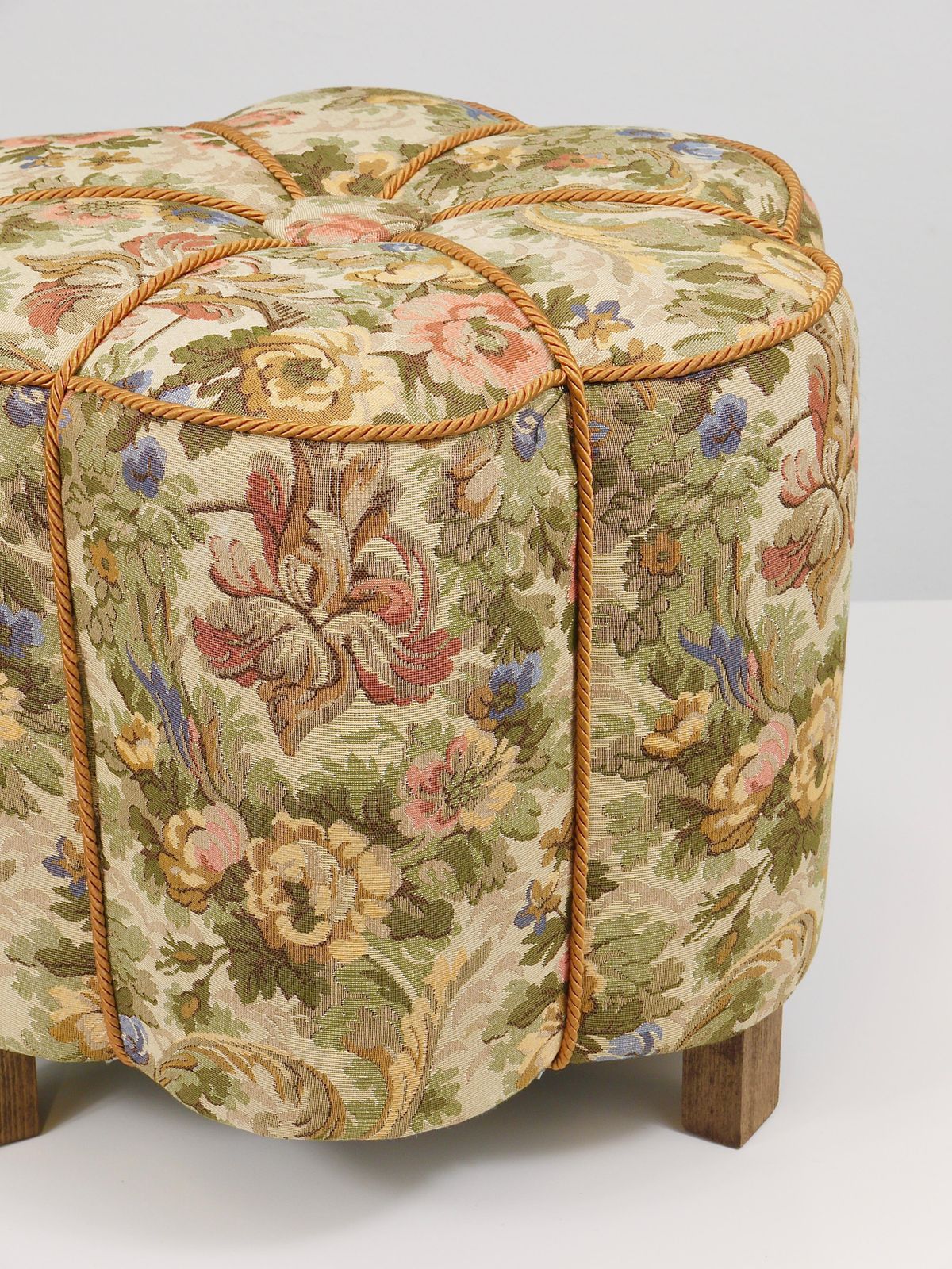 photo vinterior Art Deco Floral Tapestry Stool, Tabouret, Pouf, Ottoman, Vienna, Austria, 1930s