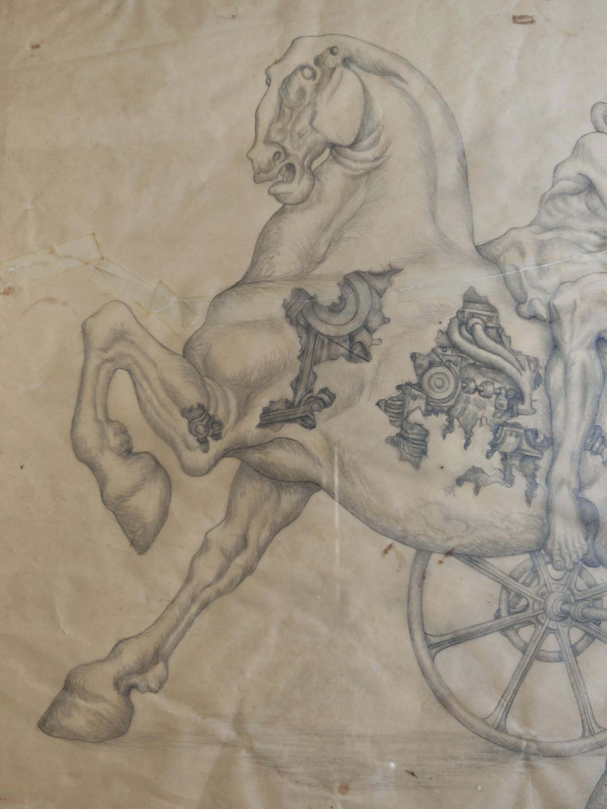 Figurative Composition With Mechanical Motifs, Pencil On Paper By Dusan Gakovic photo 1590.0